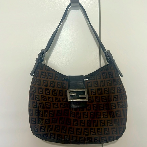 FENDI Brown FF Fabric small shoulder purse - Picture 1 of 6